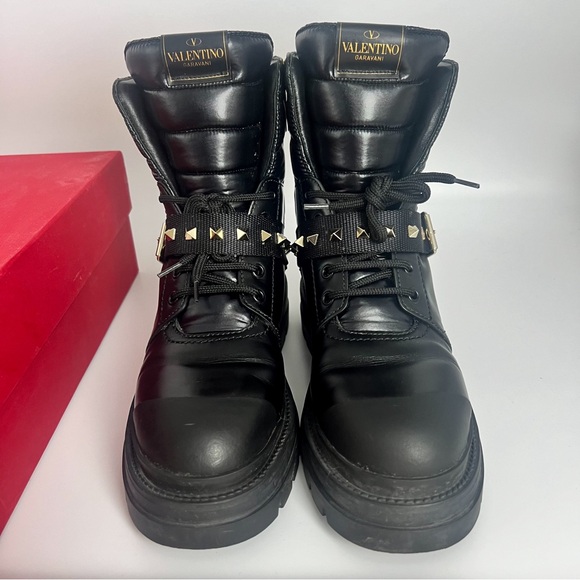 💯 AUTHENTIC VALENTINO GARAVANI CALFSKIN NYLON ROCKSTUD QUILTED WATERPROOF BOOTS - Picture 7 of 14
